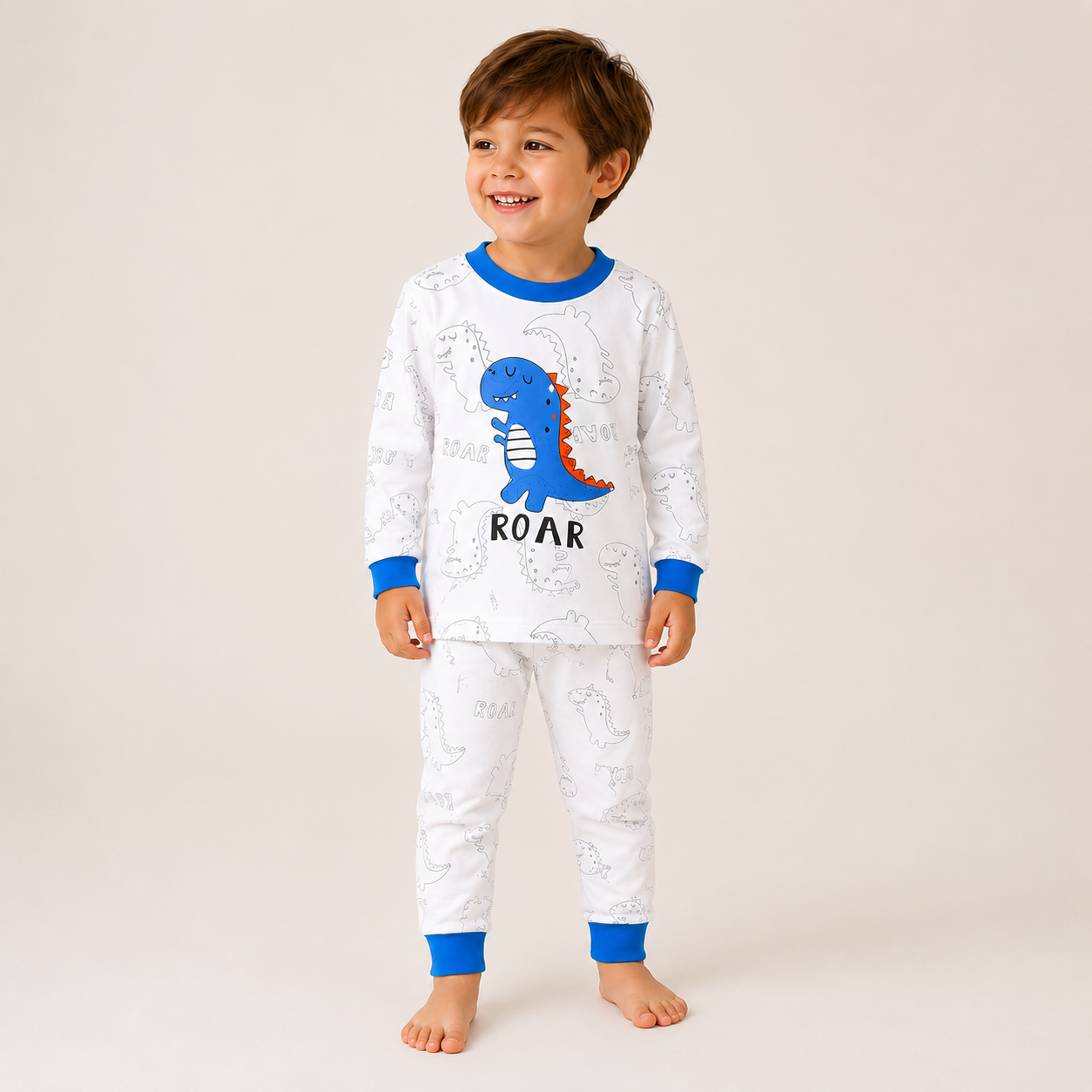 Pijama Infantil Algodão Macio com Dinossauro Fofo para Noites Tranquilas
