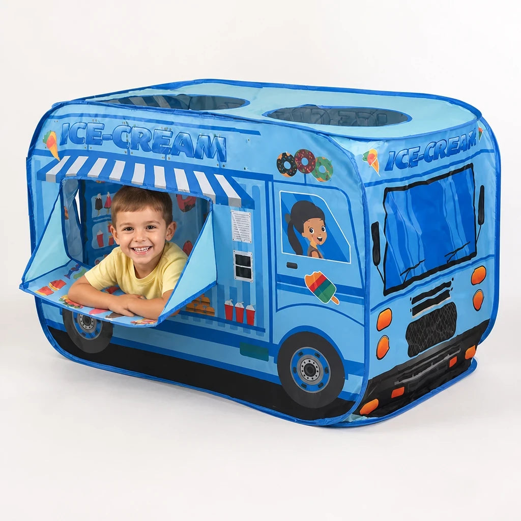 Cabana infantil dobrável formato caminhão sorvete segura e confortável para brincadeiras cheias de diversão
