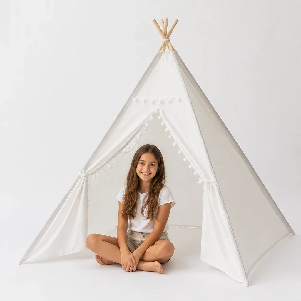 Cabana infantil dobrável e portátil branca, aconchegante para brincar em casa e estimular a imaginação