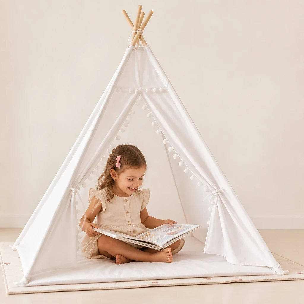 Cabana infantil dobrável e portátil, cantinho confortável para leitura e imaginação das crianças
