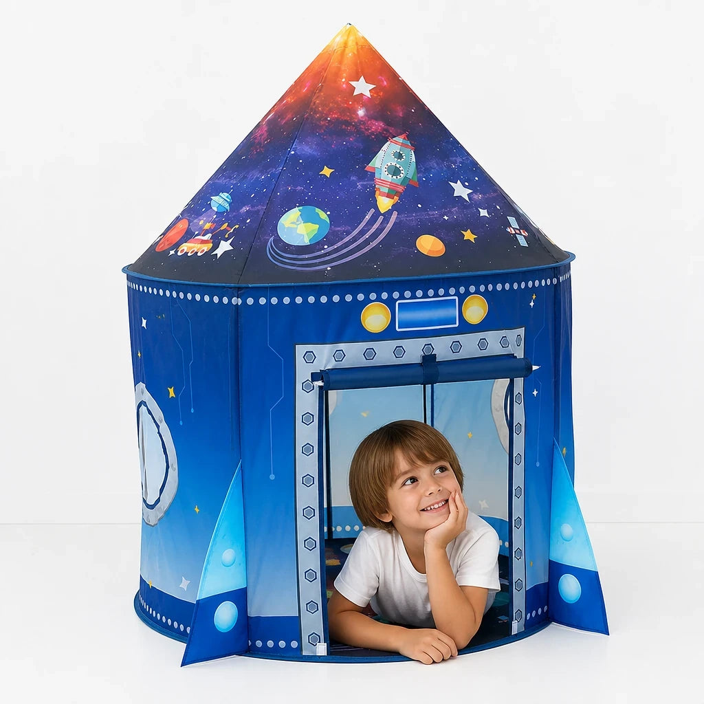 Cabana infantil foguete espaçosa, confortável e fácil de limpar, diversão segura para crianças