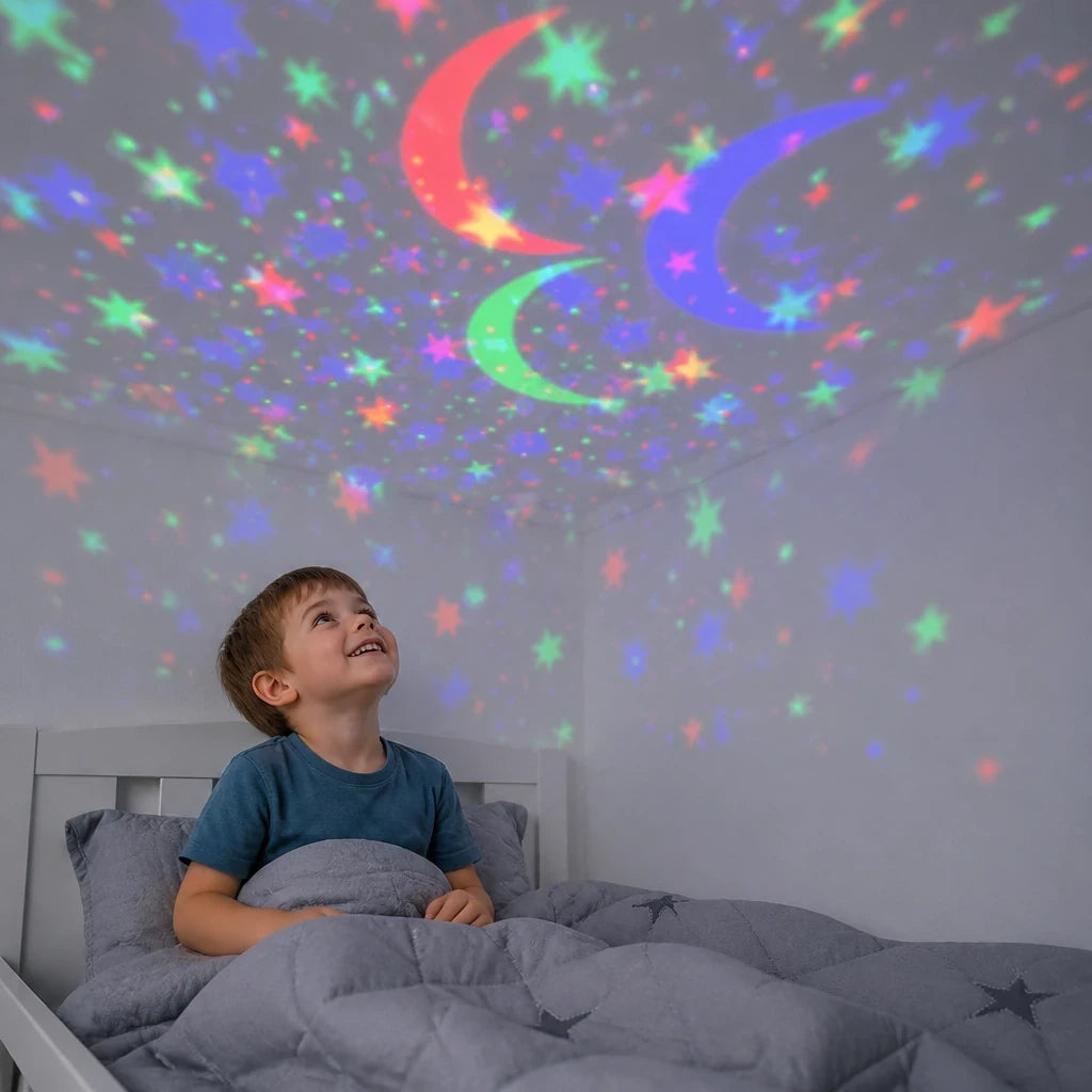 Cabana infantil com projetor LED céu estrelado e luz noturna USB para sono tranquilo e seguro