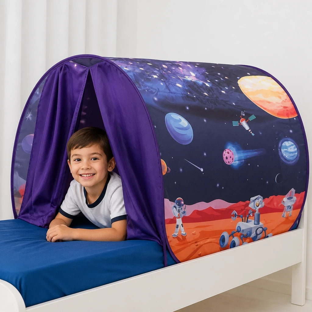 Cabana infantil tenda de sonho com show de luz para cama dobrável, confortável, segura e divertida para crianças