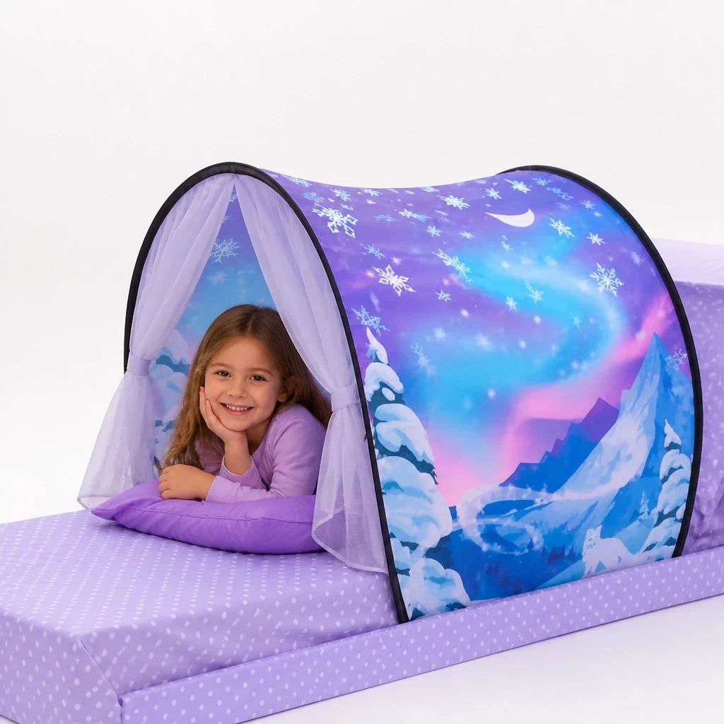 cabana infantil com luzes, tenda para cama dobrável, aconchegante e segura perfeita para crianças