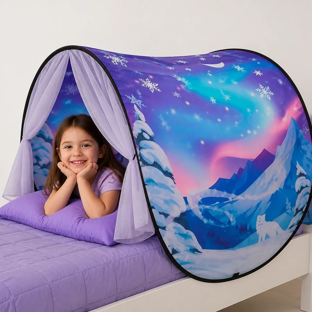 Cabana infantil tenda de sonho com luzes para cama, aconchegante, segura e estilosa para horas de brincadeira