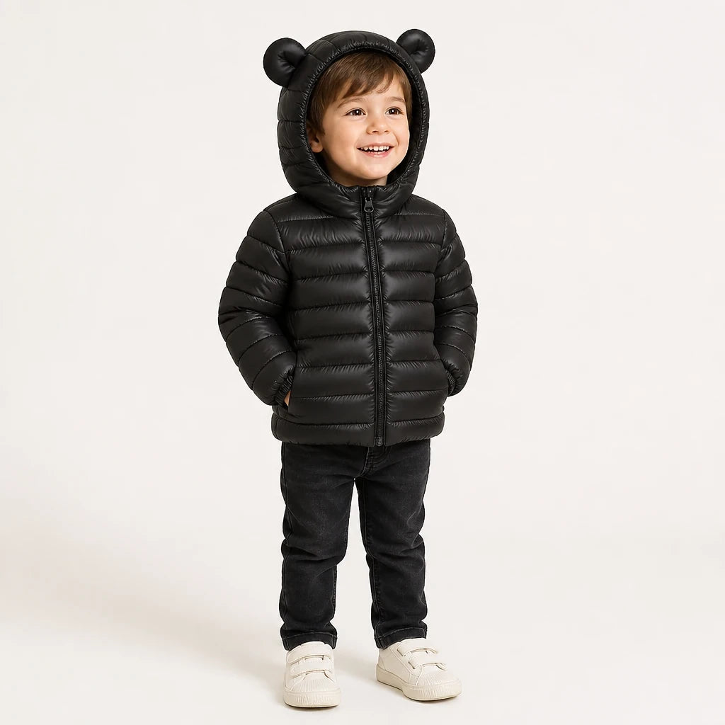 Casaco acolchoado com capuz e zíper, aconchego para crianças no inverno com estilo de conjunto de moletom infantil