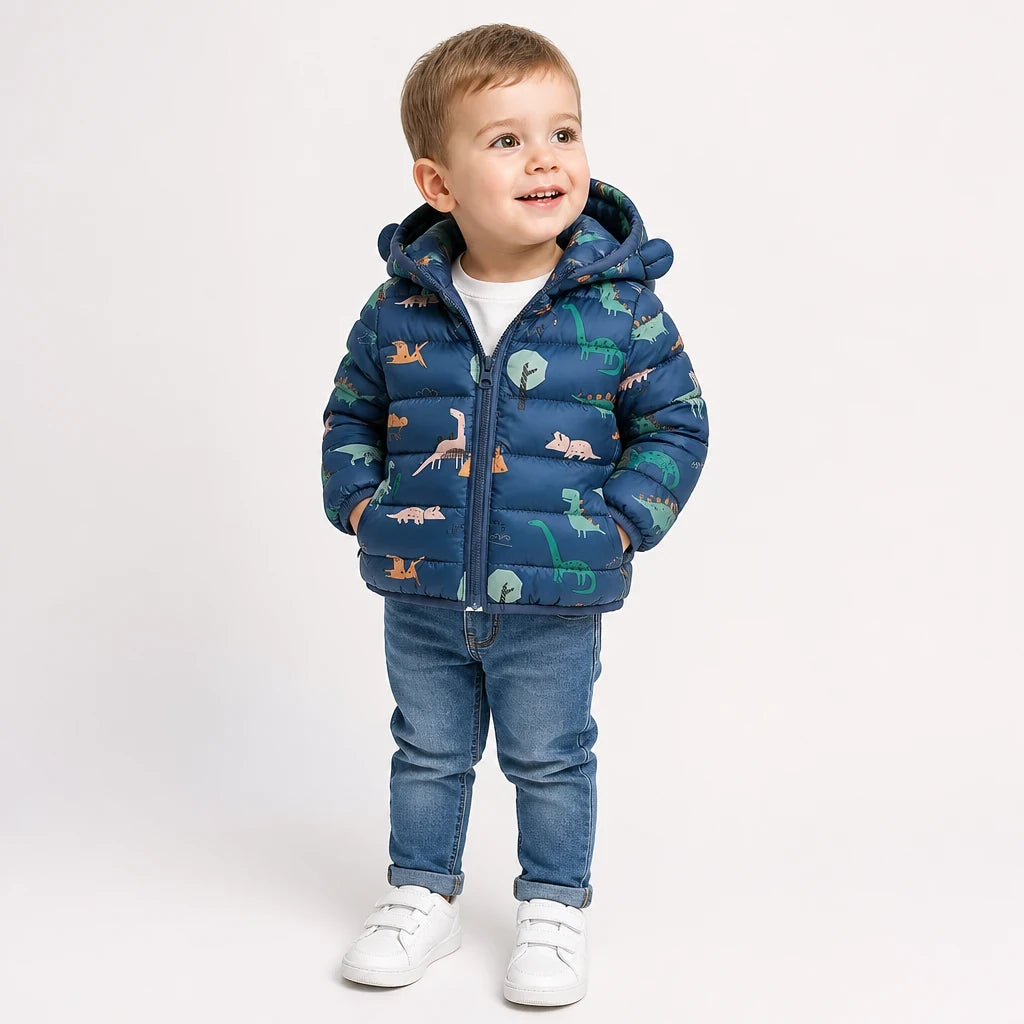 Conjunto de moletom infantil com casaco acolchoado e capuz, zíper fácil, quentinho e confortável para o inverno