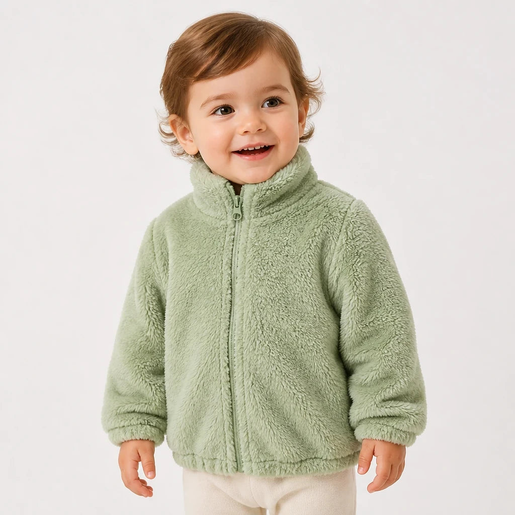 Conjunto de moletom infantil com casaco de pelúcia macia e zíper prático, conforto, segurança e estilo para crianças