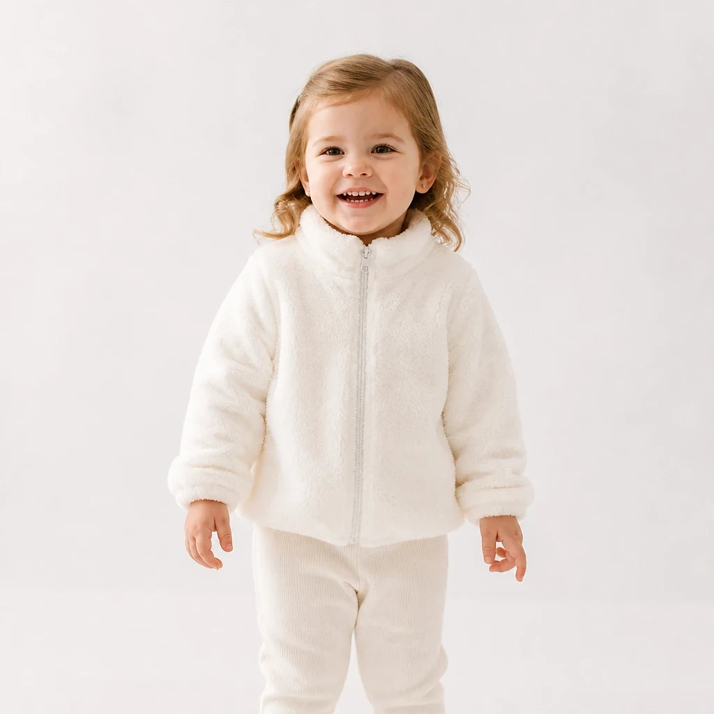 Conjunto de moletom infantil em pelúcia macia com zíper prático e conforto para os pequenos
