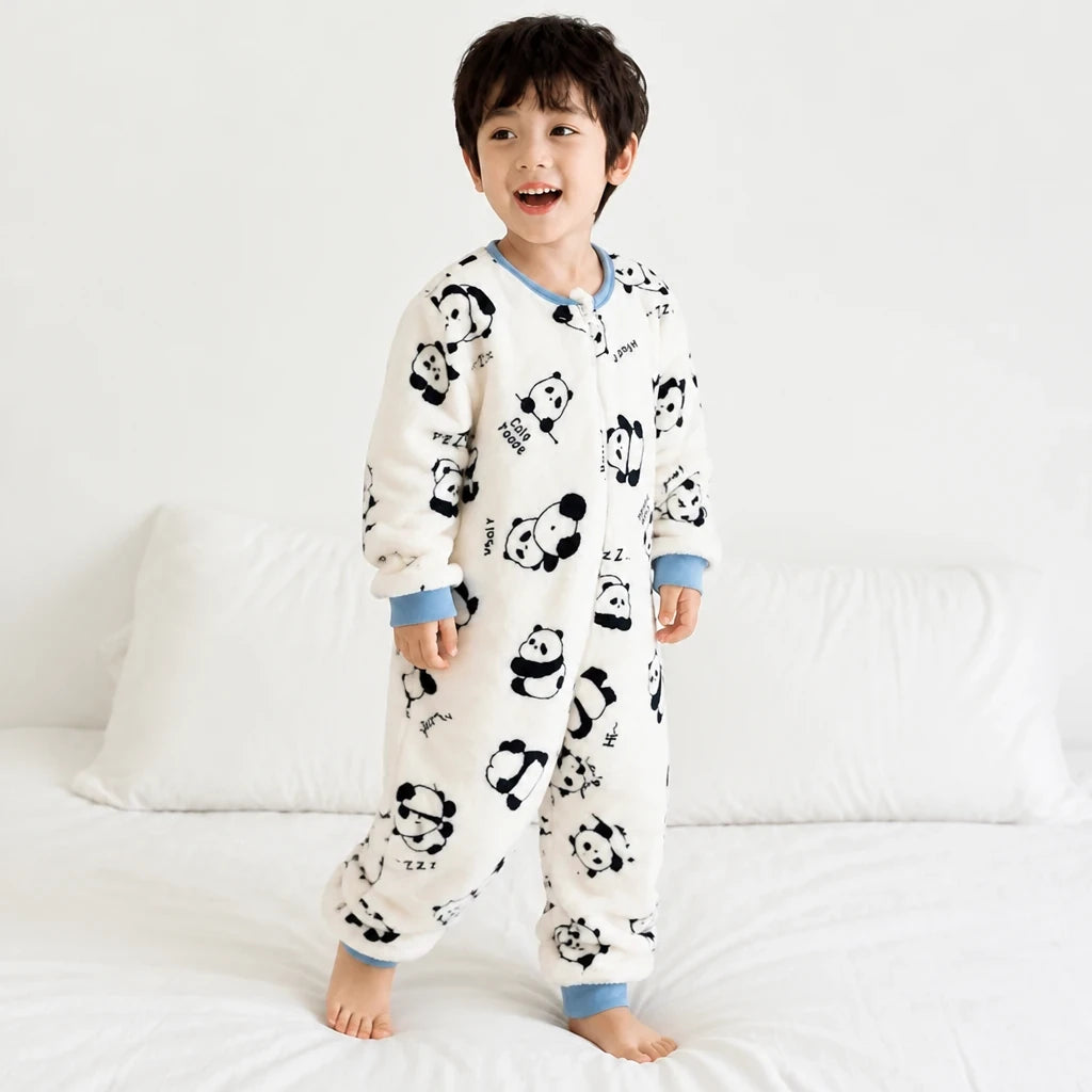Conjunto de moletom infantil em flanela com estampa de pandas, quentinho e confortável para dormir e brincar