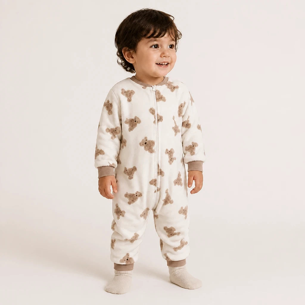 Conjunto de moletom infantil em flanela com ursinhos, macacão quentinho e confortável para dormir