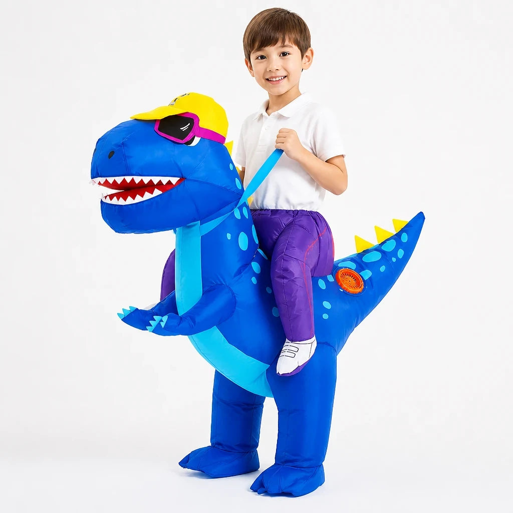 Fantasia dinossauro infantil inflável confortável e segura para festas, divertido e resistente