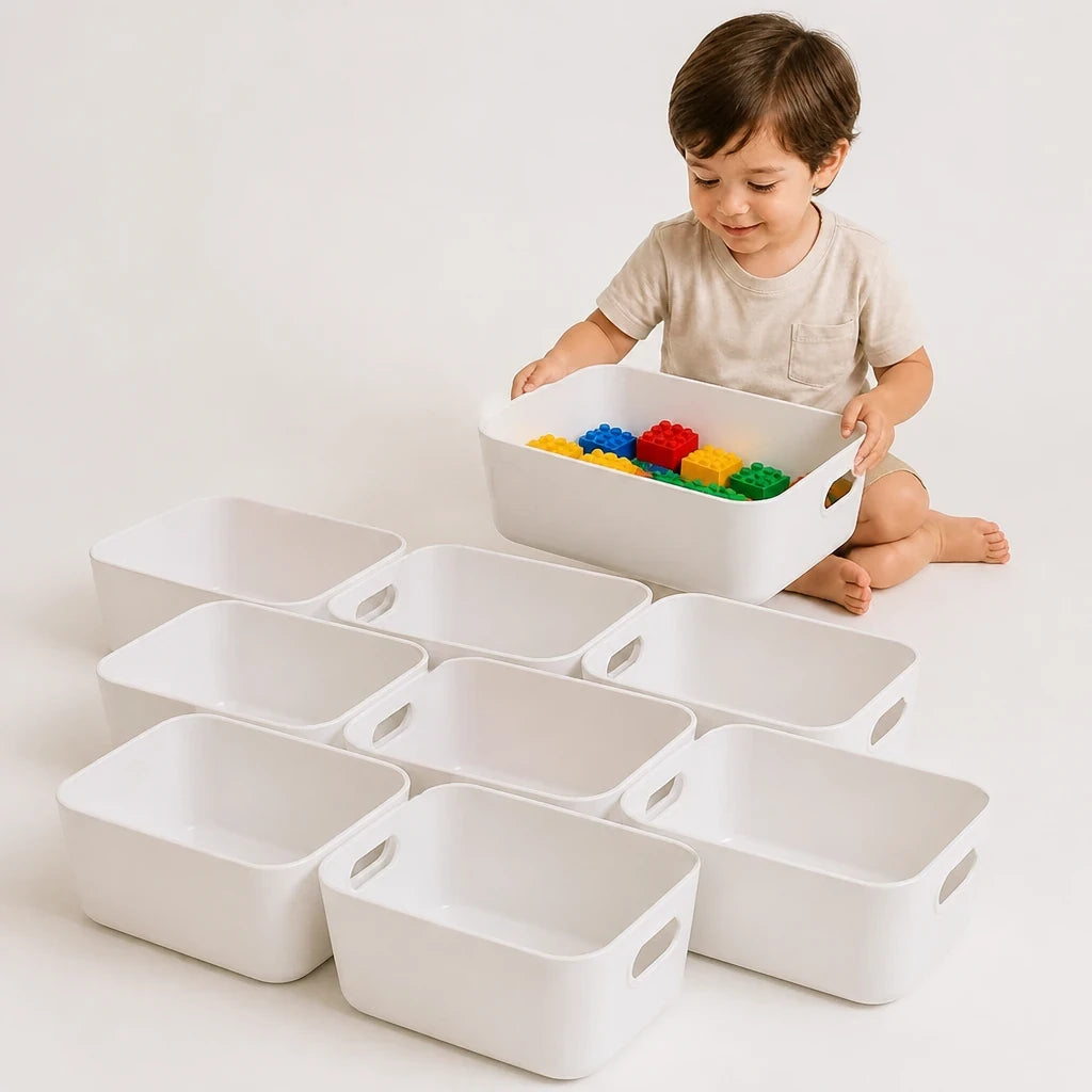 Organizador de brinquedos empilhável branco, grande capacidade para quarto infantil organizado e prático