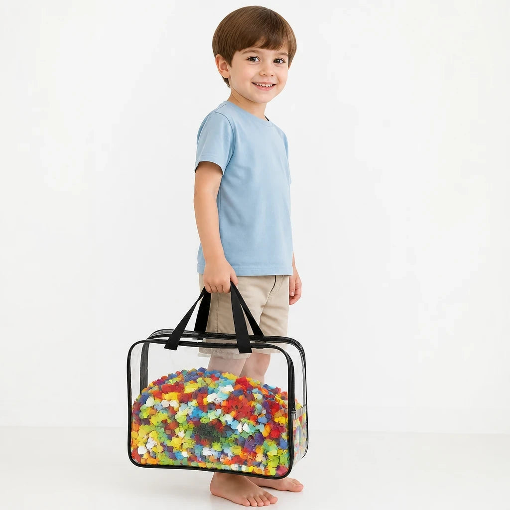 Organizador de brinquedos infantil em PVC impermeável com zíper fácil de carregar, ideal para pais e avós