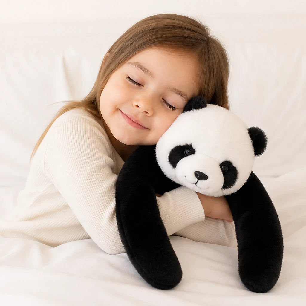 Pelúcia Infantil Panda com braços longos e toque macio, ponderada para sono aconchegante, conforto seguro para crianças