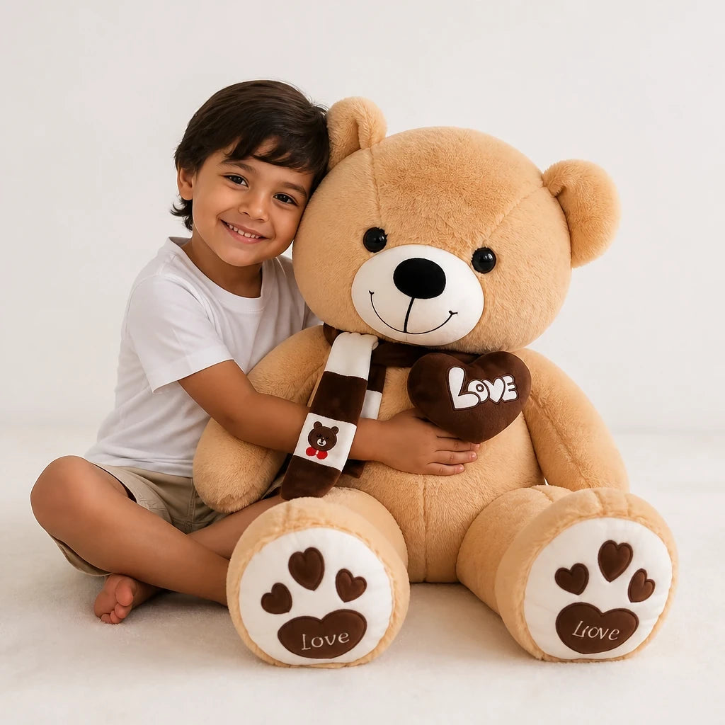 Pelucia urso macio com cachecol, presente ideal para bebês e crianças, conforto e abraço seguro