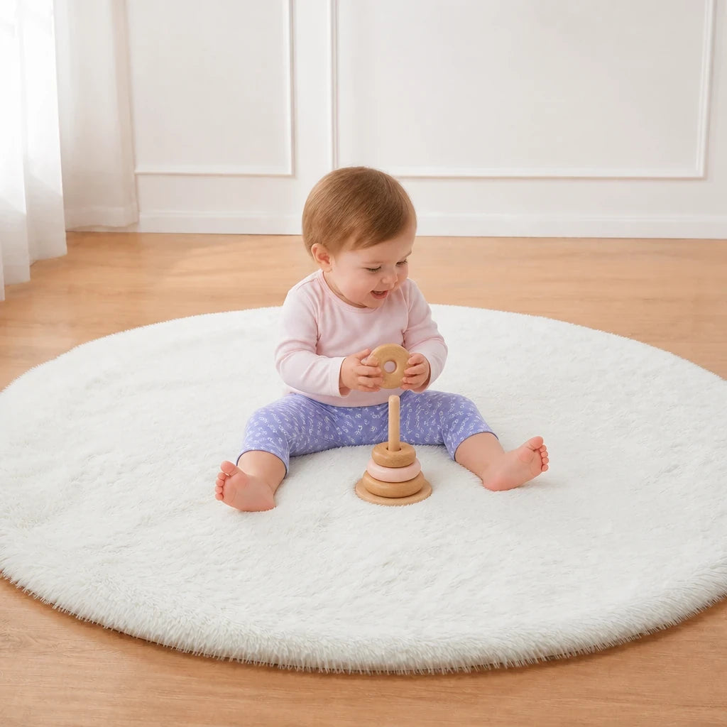 Tapete infantil pelúcia redondo super macio e fácil de limpar, aconchegante e seguro para horas de brincadeira