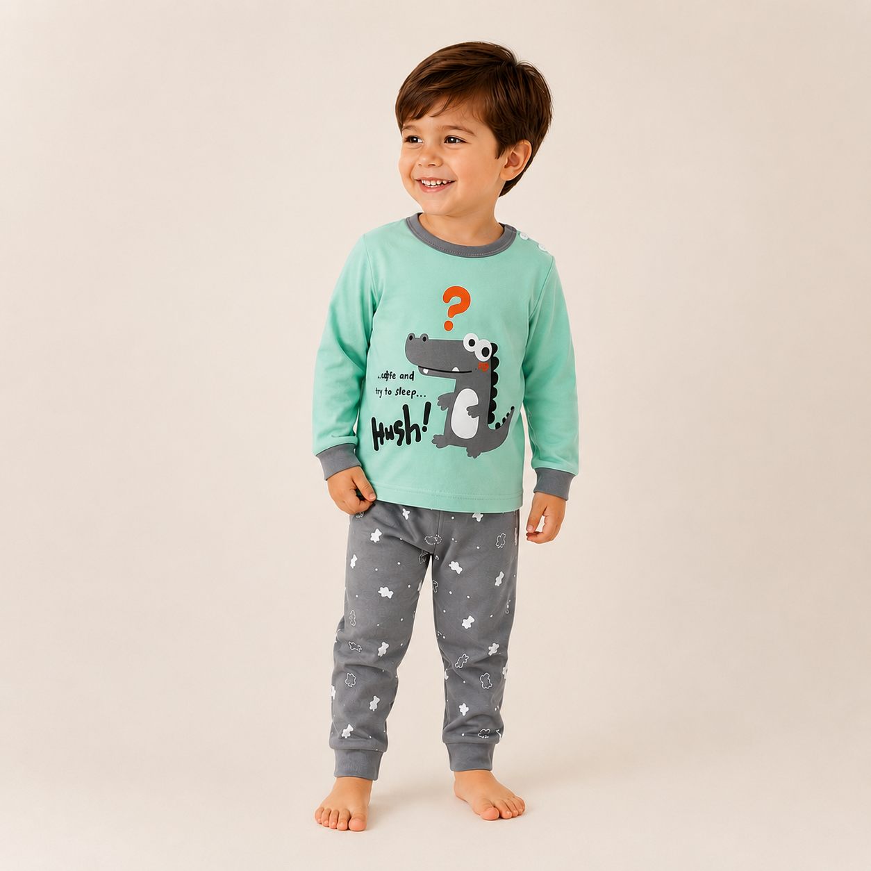 Pijama Infantil Algodão Macio com Dinossauro Fofo para Noites Tranquilas