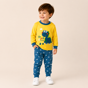 Pijama Infantil Algodão Macio com Dinossauro Fofo para Noites Tranquilas
