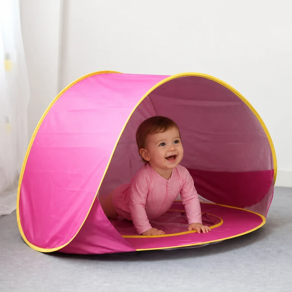 Cabana infantil rosa com proteção UV, portátil, conforto e segurança para bebê brincando