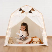 Cabana infantil dobrável com luzes, estilo aconchegante e espaço seguro para ler e brincar