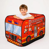Cabana infantil dobrável em formato de caminhão de bombeiros, confortável, segura e divertida para crianças