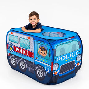 Cabana infantil dobrável em formato de carro policial, confortável e segura para brincadeiras divertidas em casa