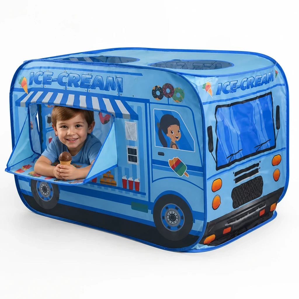 Cabana infantil dobrável formato caminhão sorvete, confortável e segura para brincadeiras divertidas em casa
