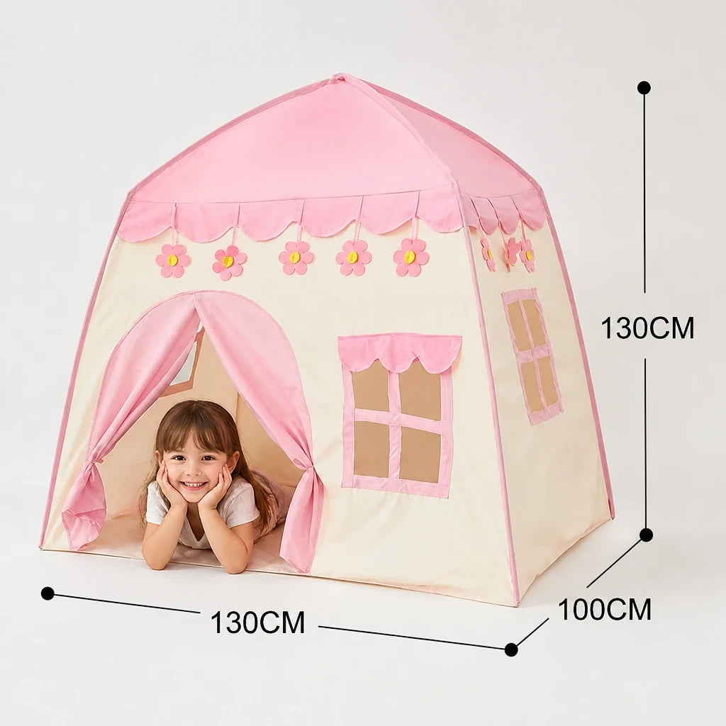 Cabana infantil dobrável rosa para brincar e decorar, confortável e segura para crianças