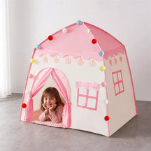 Cabana infantil dobrável rosa e branca, confortável e segura para brincar e decorar ambientes familiares