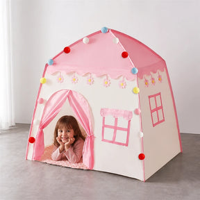 Cabana infantil dobrável rosa e branca, confortável e segura para brincar e decorar ambientes familiares