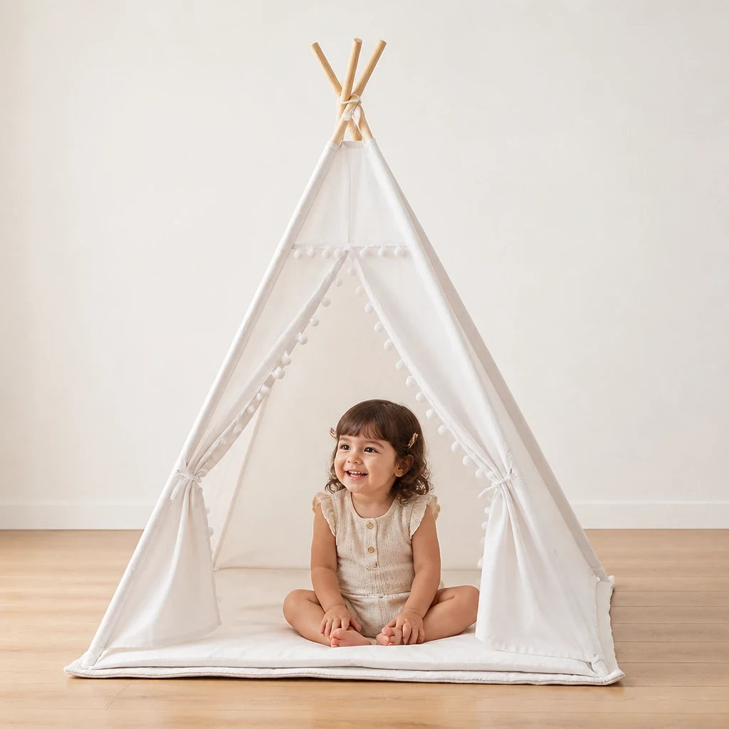 Cabana infantil dobrável portátil, confortável e segura para brincar em casa, estilo neutro e fácil de montar