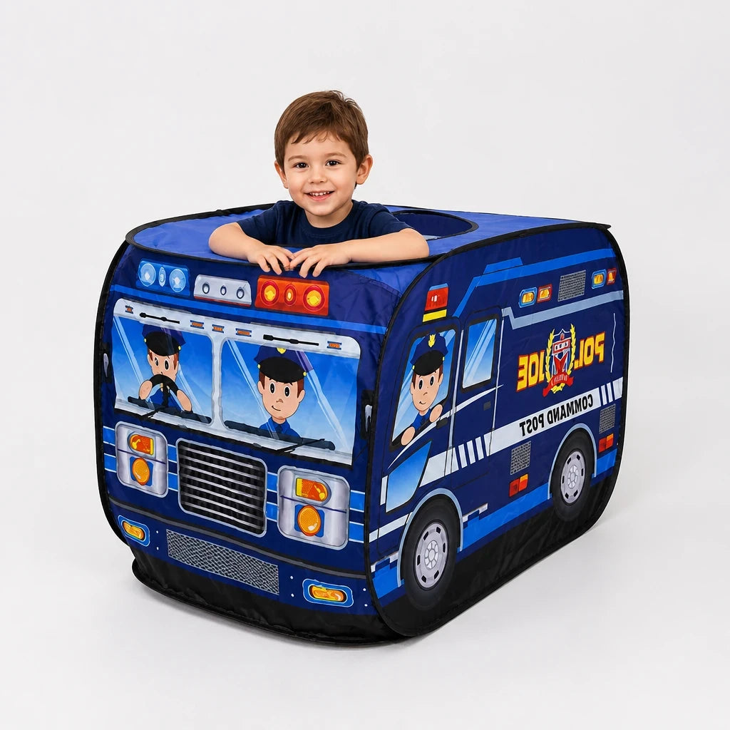 Cabana infantil carro de polícia dobrável, segura e confortável para brincadeiras cheias de imaginação, ideal para pais