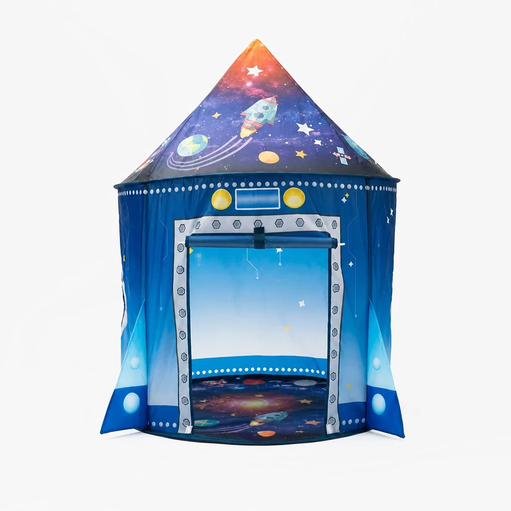 Cabana infantil foguete com amplo espaço interno, confortável e fácil de limpar ideal para brincadeiras em casa
