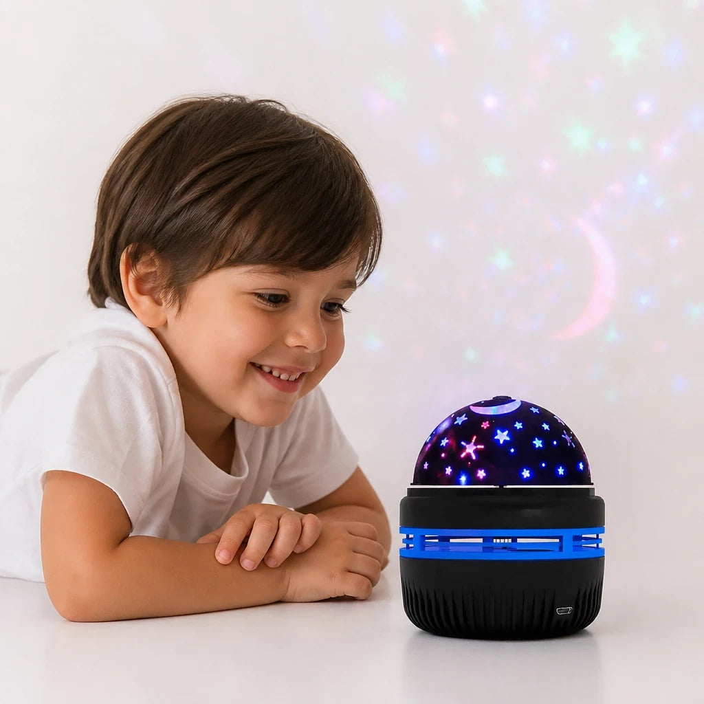 Cabana infantil com projetor LED céu estrelado e luz noturna USB para conforto e sono tranquilo das crianças