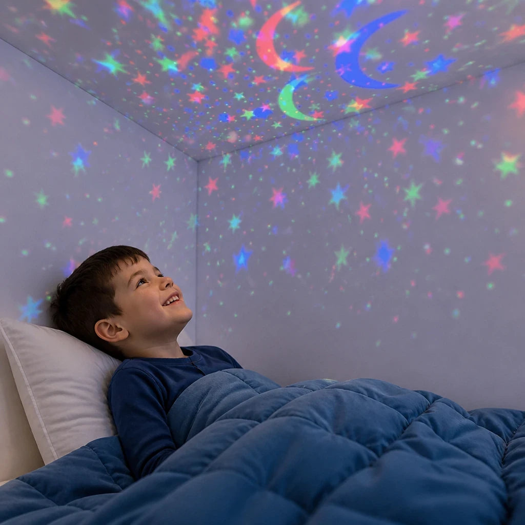 Cabana infantil com projetor LED céu estrelado USB, luz noturna para sono tranquilo das crianças ideal para pais e avós