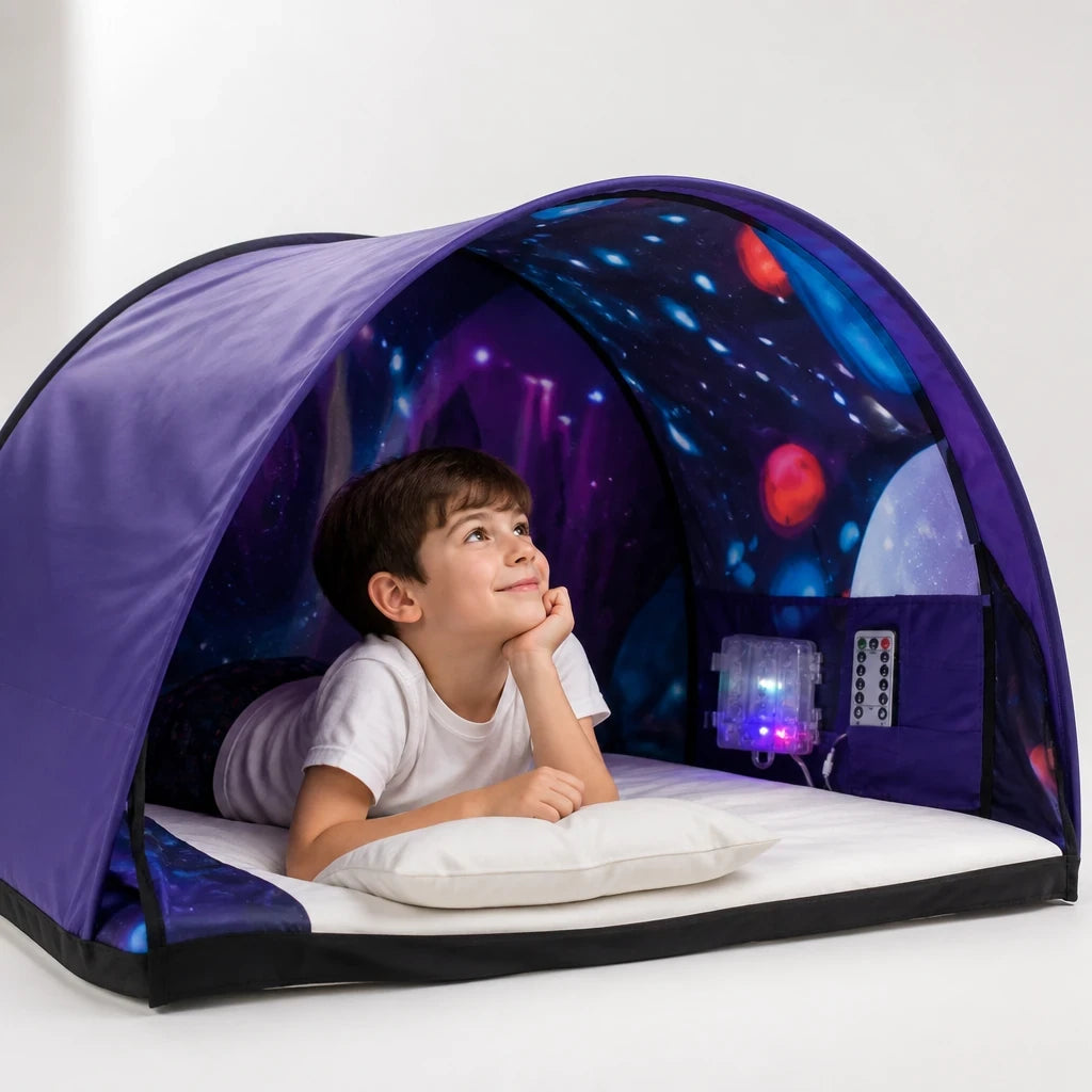 Cabana infantil com show de luzes para cama dobrável, confortável e segura para hora do sono e brincadeira