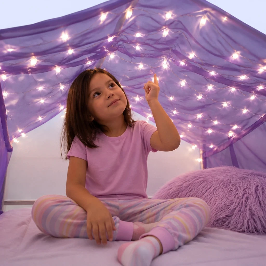 Cabana infantil com show de luzes, aconchegante e segura para cama dobrável, ideal para despertar a imaginação