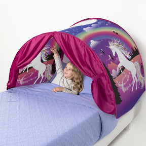 Cabana infantil unicórnio com show de luzes para cama dobrável, aconchegante e segura