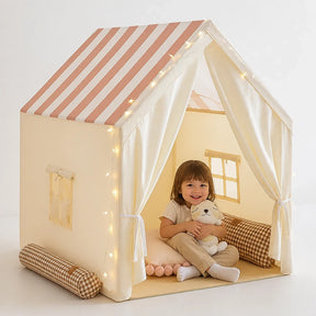 Cabana infantil dobrável grande com luzes, almofadas e conforto seguro para brincadeiras em casa