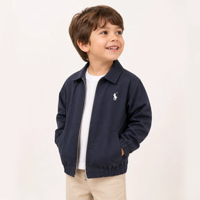 Conjunto de moletom infantil com casaco de algodão e zíper azul marinho confortável e estiloso para crianças
