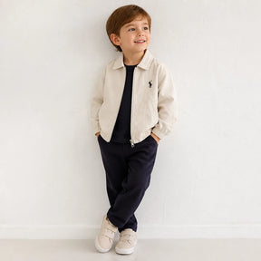 Conjunto de moletom infantil com casaco de algodão e zíper, confortável, seguro e estiloso para mães, pais e avós