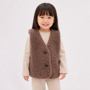 Conjunto de moletom infantil com colete de pelúcia decote V, quentinho e confortável para crianças