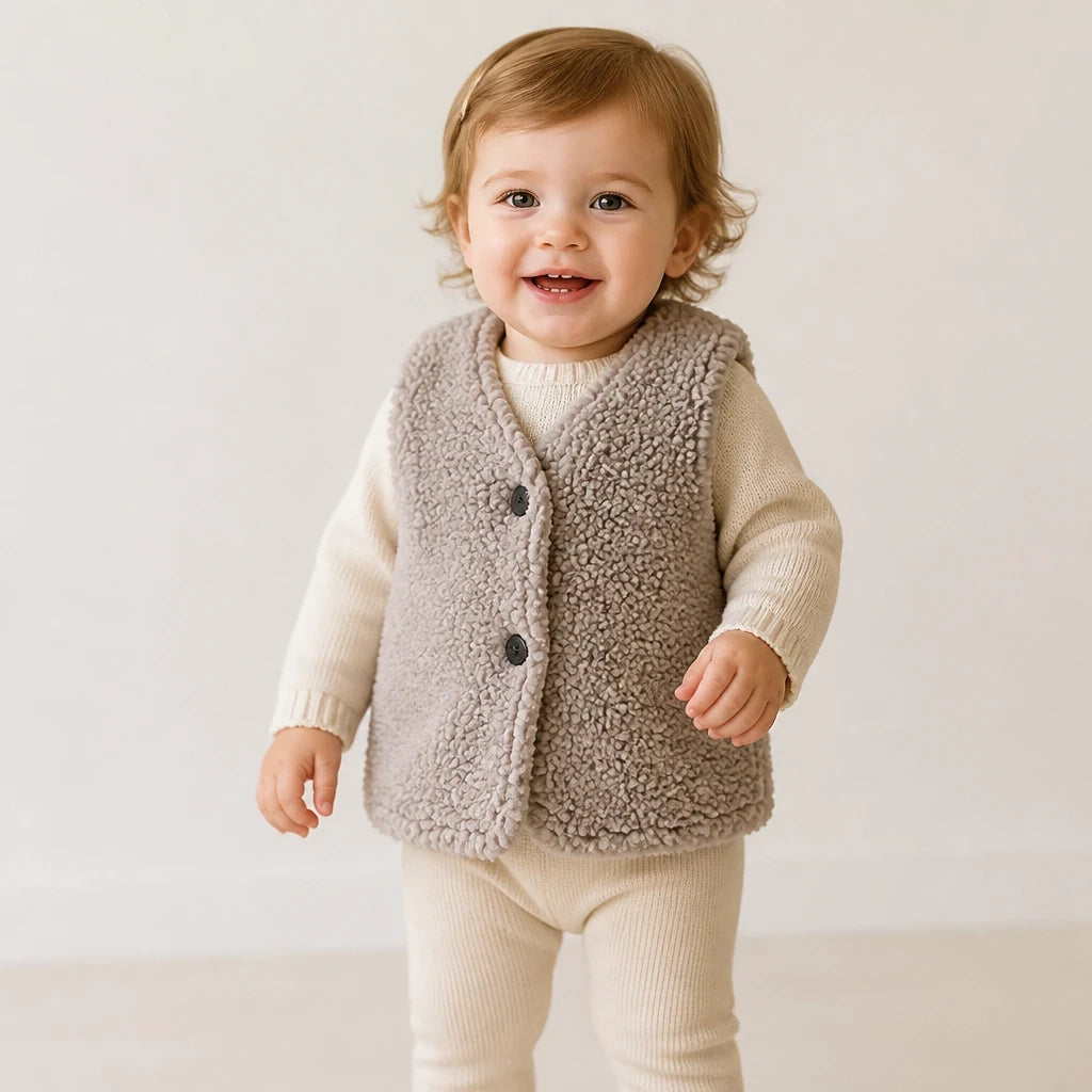 Conjunto de moletom infantil com colete de pelúcia quentinho e confortável para bebês