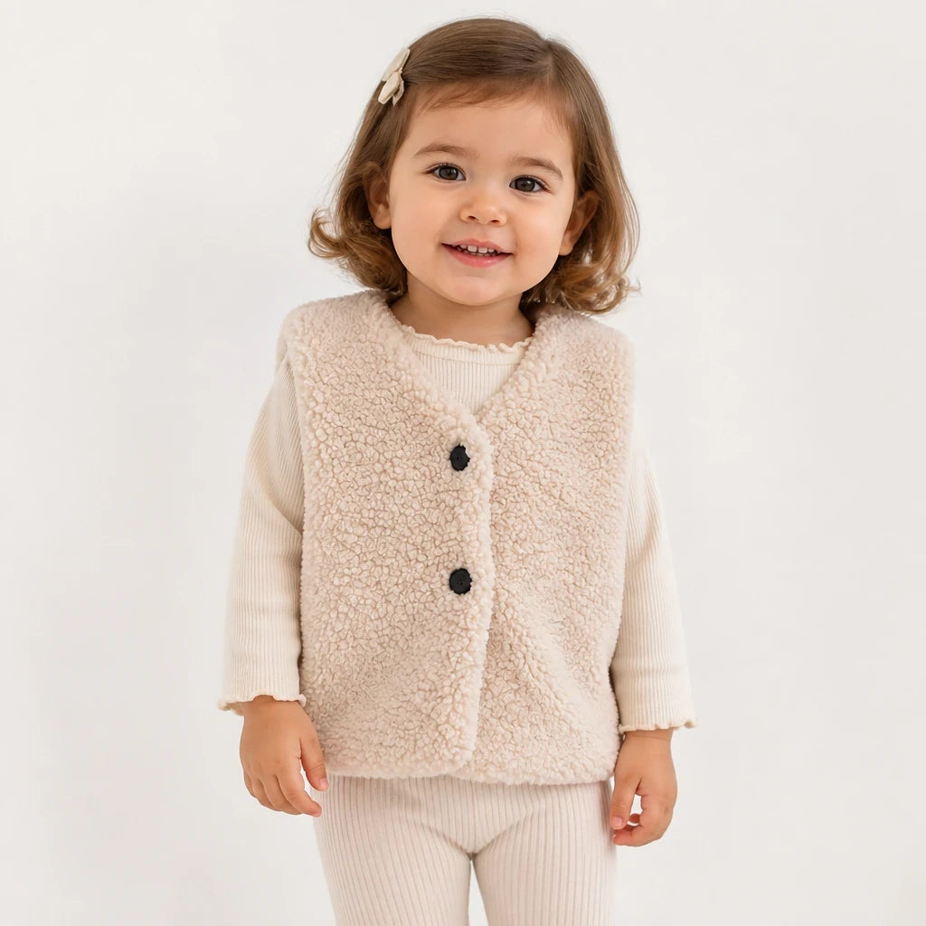 Conjunto de moletom infantil com colete de pelúcia quentinho, macio e confortável, seguro para o dia a dia