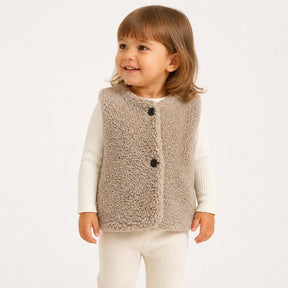 Colete de pelúcia com decote em V, quentinho e confortável, complemento para conjunto de moletom infantil