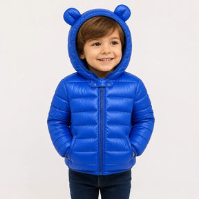 Casaco acolchoado com capuz e orelhas, quente e prático para combinar com conjunto de moletom infantil