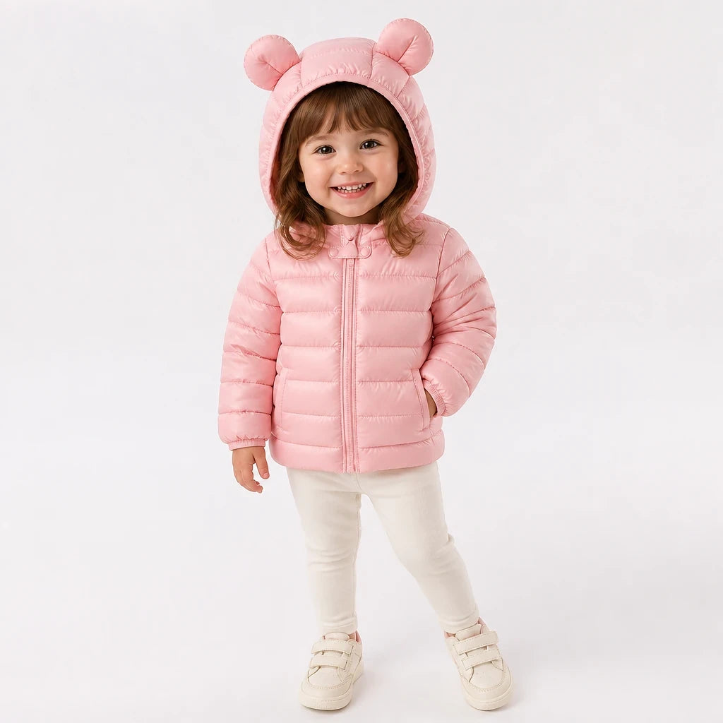 Conjunto de moletom infantil com casaco acolchoado e capuz orelhinha zíper fácil e conforto para o inverno