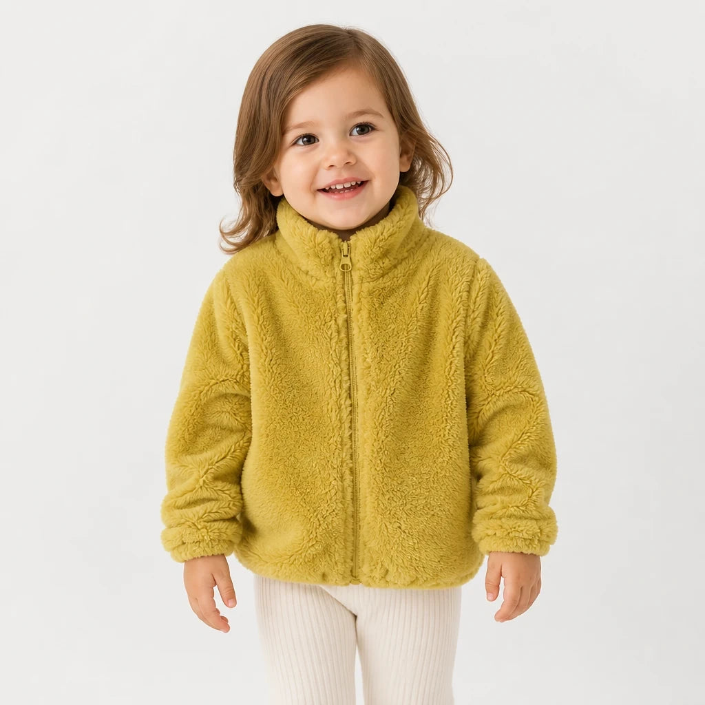 Perfeito para mães e pais, casaco pelúcia com zíper prático, macio e durável para completar conjunto de moletom infantil