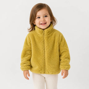 Perfeito para mães e pais, casaco pelúcia com zíper prático, macio e durável para completar conjunto de moletom infantil